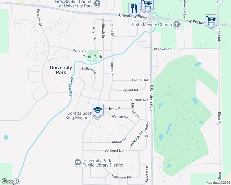 map of restaurants, bars, coffee shops, grocery stores, and more near 547 Regent Road in University Park