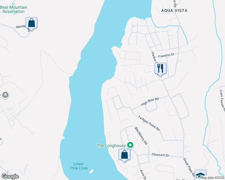 map of restaurants, bars, coffee shops, grocery stores, and more near 64 Ta'Agan Point Road in Danbury