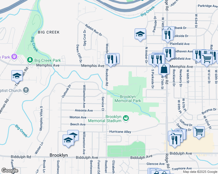 map of restaurants, bars, coffee shops, grocery stores, and more near 4357 Roadoan Road in Brooklyn