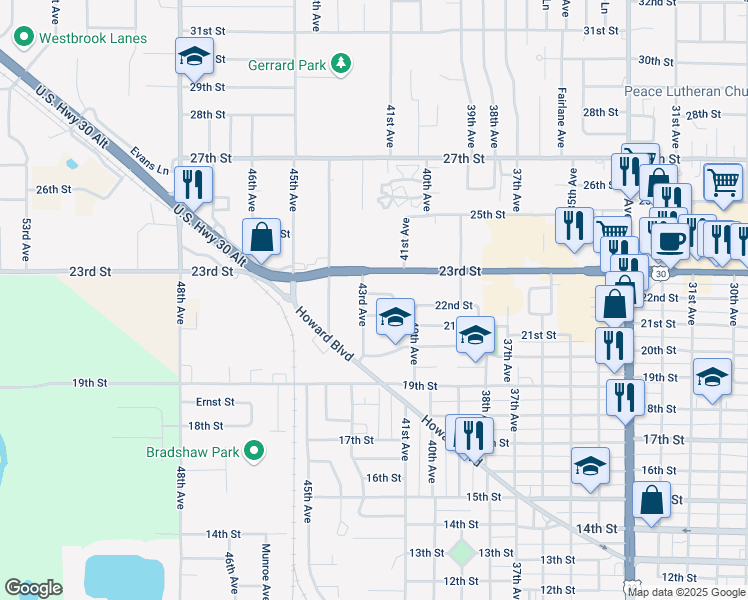 map of restaurants, bars, coffee shops, grocery stores, and more near 4217 Bray Drive in Columbus