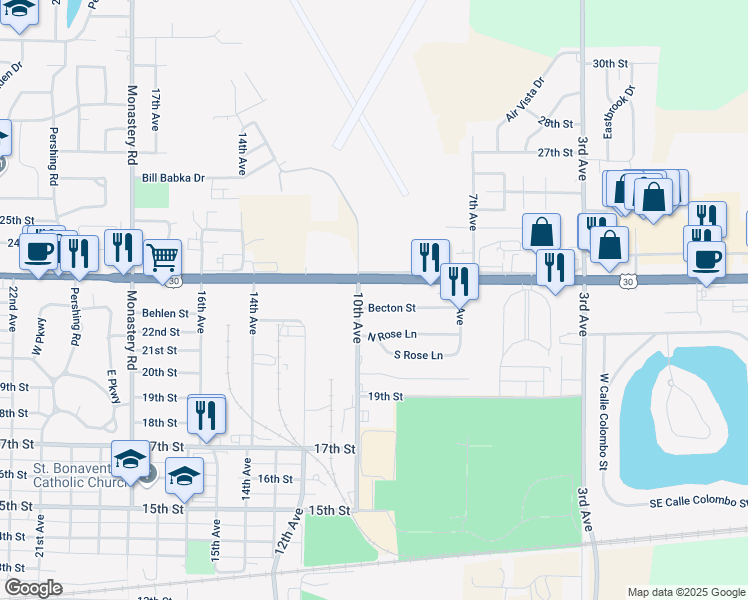 map of restaurants, bars, coffee shops, grocery stores, and more near 801-941 Becton St in Columbus