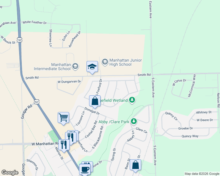 map of restaurants, bars, coffee shops, grocery stores, and more near 24790 Wildflower Lane in Manhattan