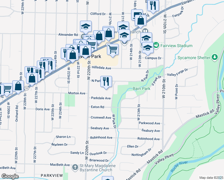 map of restaurants, bars, coffee shops, grocery stores, and more near in Cleveland