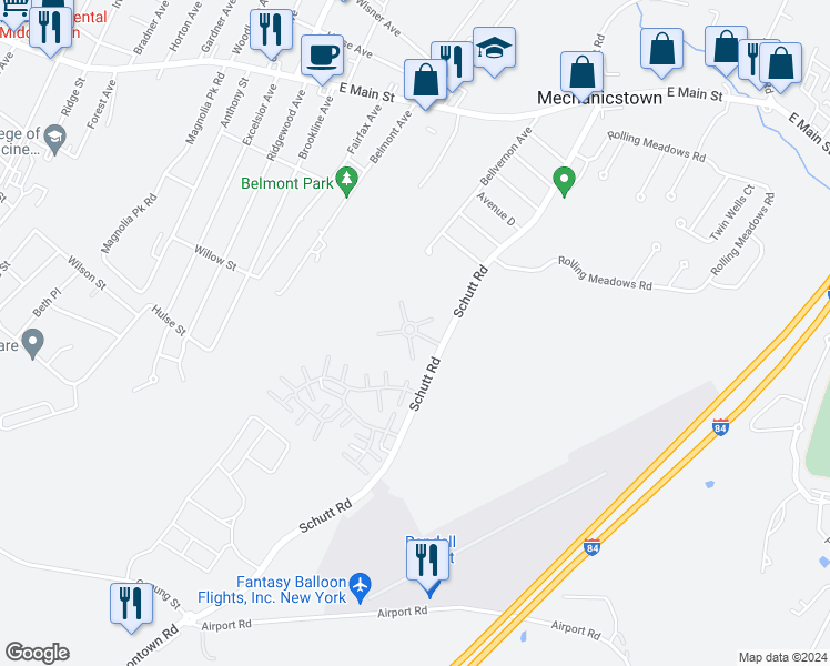 map of restaurants, bars, coffee shops, grocery stores, and more near Regency Court in Middletown