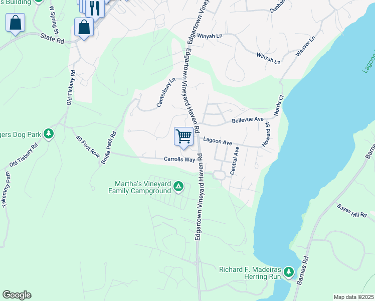 map of restaurants, bars, coffee shops, grocery stores, and more near 475 Edgartown Road in Tisbury
