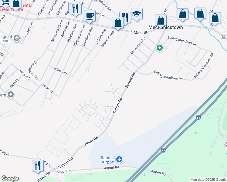 map of restaurants, bars, coffee shops, grocery stores, and more near 1200 Regency Court in Middletown