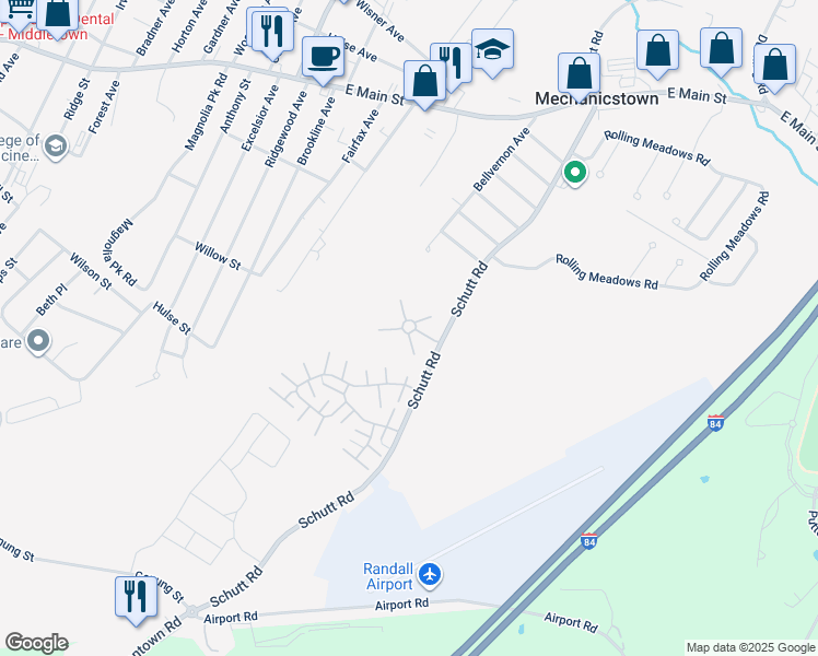 map of restaurants, bars, coffee shops, grocery stores, and more near 1200 Regency Court in Middletown