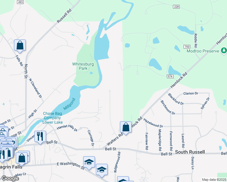 map of restaurants, bars, coffee shops, grocery stores, and more near 378 Hickory Hill Road in Chagrin Falls