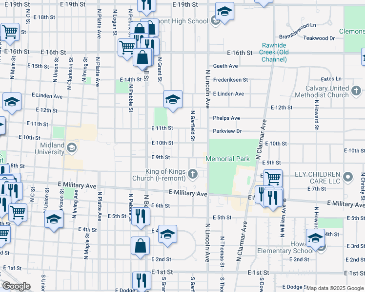 map of restaurants, bars, coffee shops, grocery stores, and more near 1330 East 9th Street in Fremont
