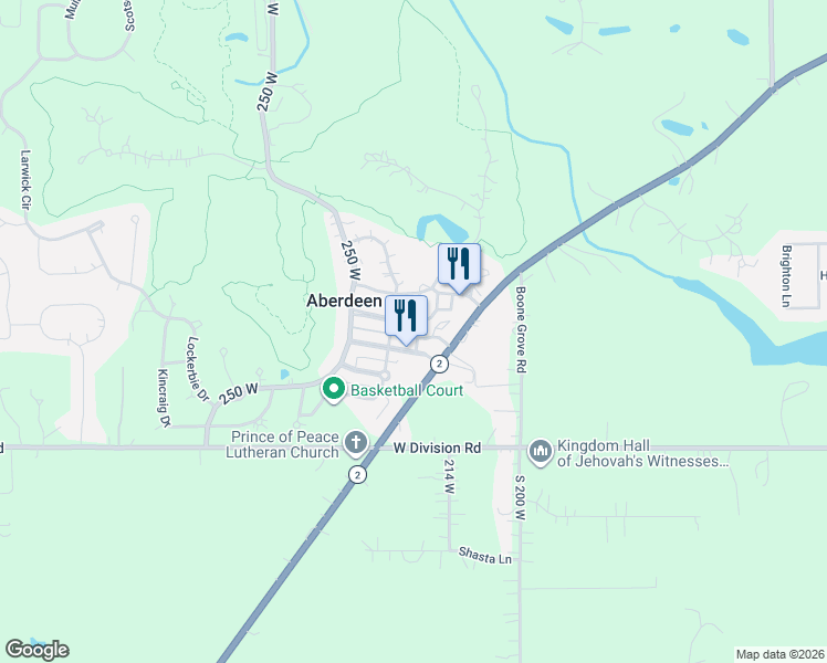 map of restaurants, bars, coffee shops, grocery stores, and more near 3550 Indiana 2 in Valparaiso