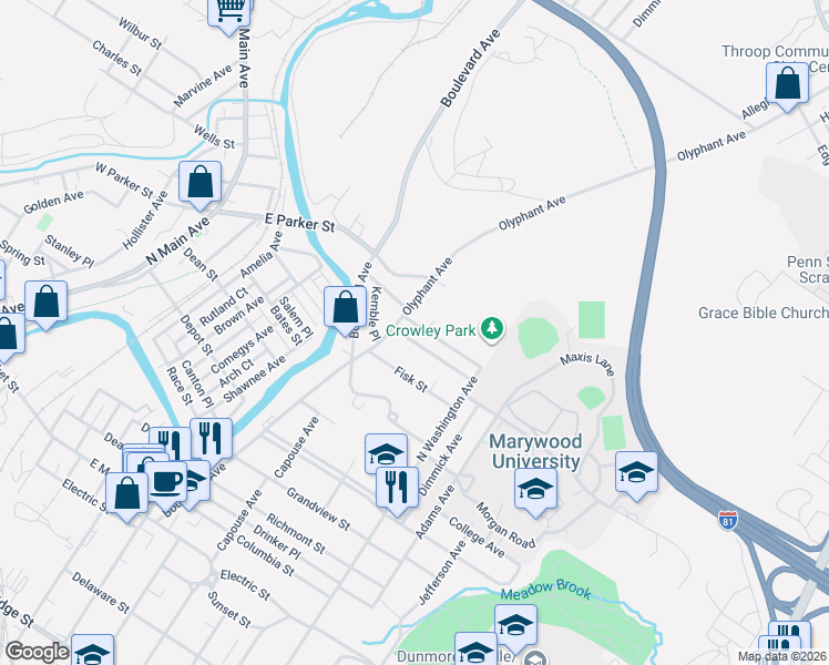 map of restaurants, bars, coffee shops, grocery stores, and more near 1014 Fairfield St in Scranton
