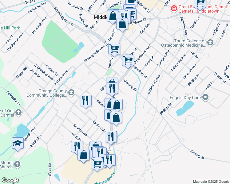 map of restaurants, bars, coffee shops, grocery stores, and more near 3 Dolson Avenue in Middletown