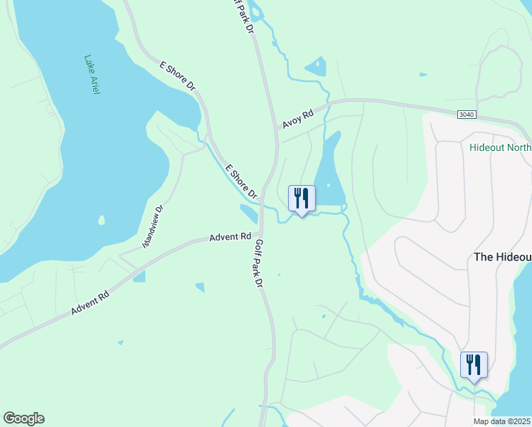 map of restaurants, bars, coffee shops, grocery stores, and more near 1311 Advent Road in Lake Ariel