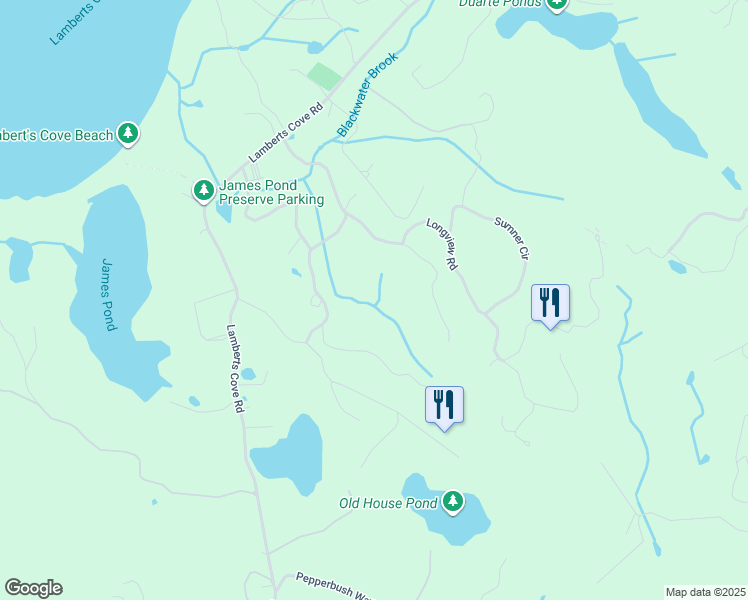 map of restaurants, bars, coffee shops, grocery stores, and more near 29 Black Brook Crossing Road in West Tisbury