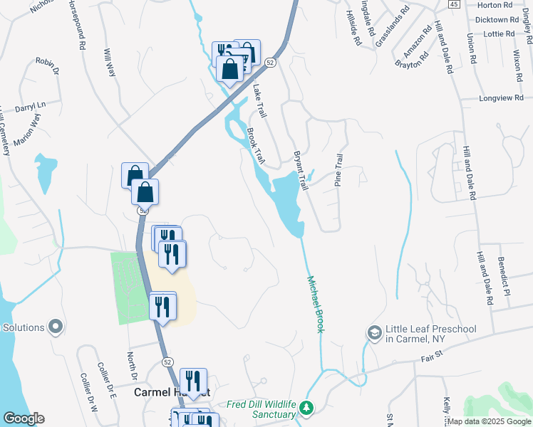 map of restaurants, bars, coffee shops, grocery stores, and more near 70 Willow Trail Court in Carmel Hamlet
