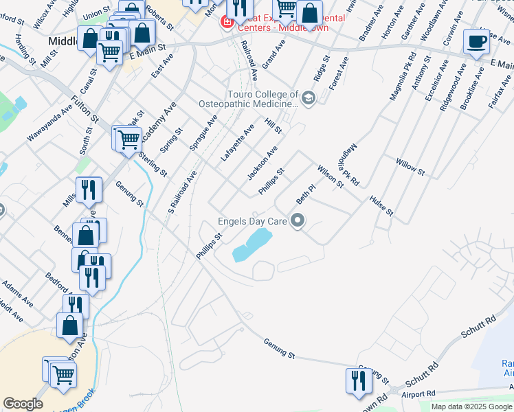 map of restaurants, bars, coffee shops, grocery stores, and more near 37 Brick Pond Road in Middletown