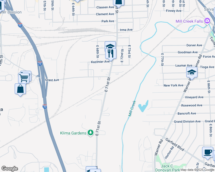 map of restaurants, bars, coffee shops, grocery stores, and more near 4440 East 71st Street in Cleveland