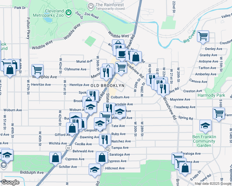 map of restaurants, bars, coffee shops, grocery stores, and more near 4299 State Road in Cleveland