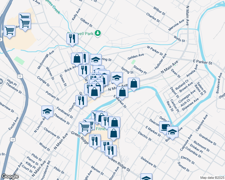 map of restaurants, bars, coffee shops, grocery stores, and more near 2006 North Main Avenue in Scranton
