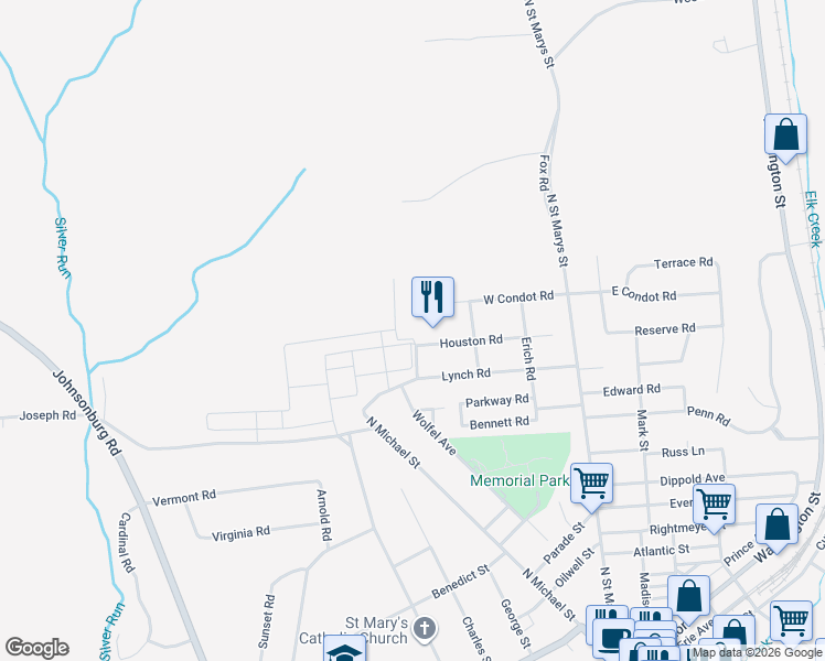 map of restaurants, bars, coffee shops, grocery stores, and more near 106 Forest Road in St. Marys