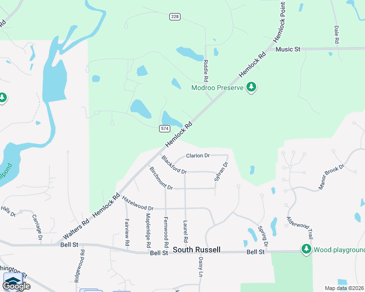 map of restaurants, bars, coffee shops, grocery stores, and more near 7700 Clarion Drive in Chagrin Falls