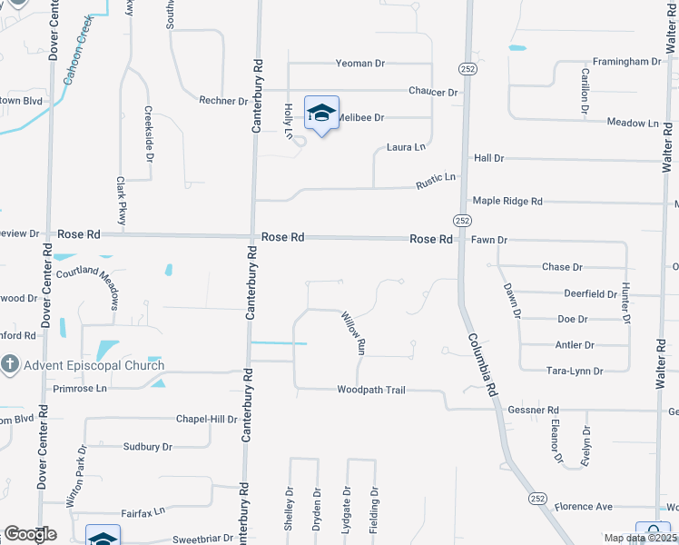 map of restaurants, bars, coffee shops, grocery stores, and more near 25985 Rose Road in Westlake