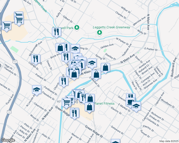 map of restaurants, bars, coffee shops, grocery stores, and more near 2006 North Main Avenue in Scranton