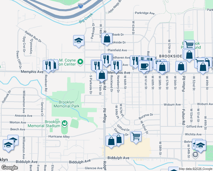 map of restaurants, bars, coffee shops, grocery stores, and more near 4325 Ridge Road in Brooklyn