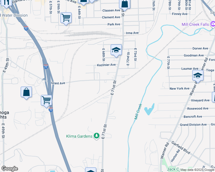 map of restaurants, bars, coffee shops, grocery stores, and more near 4440 East 71st Street in Cleveland