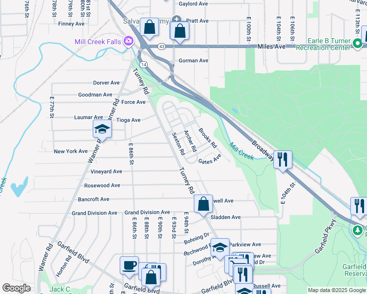 map of restaurants, bars, coffee shops, grocery stores, and more near 4419 Sexton Road in Cleveland