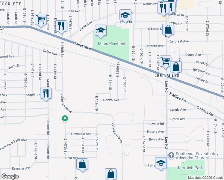 map of restaurants, bars, coffee shops, grocery stores, and more near 4432 East 154th Street in Cleveland