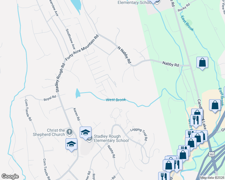map of restaurants, bars, coffee shops, grocery stores, and more near 213 Dogwood Lane in Danbury
