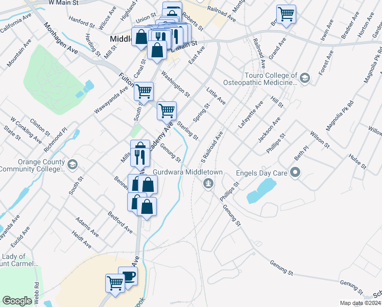 map of restaurants, bars, coffee shops, grocery stores, and more near 110 Sprague Avenue in Middletown
