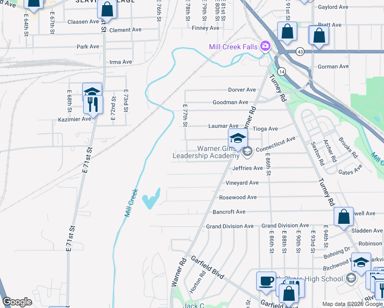 map of restaurants, bars, coffee shops, grocery stores, and more near 7709 Connecticut Avenue in Cleveland