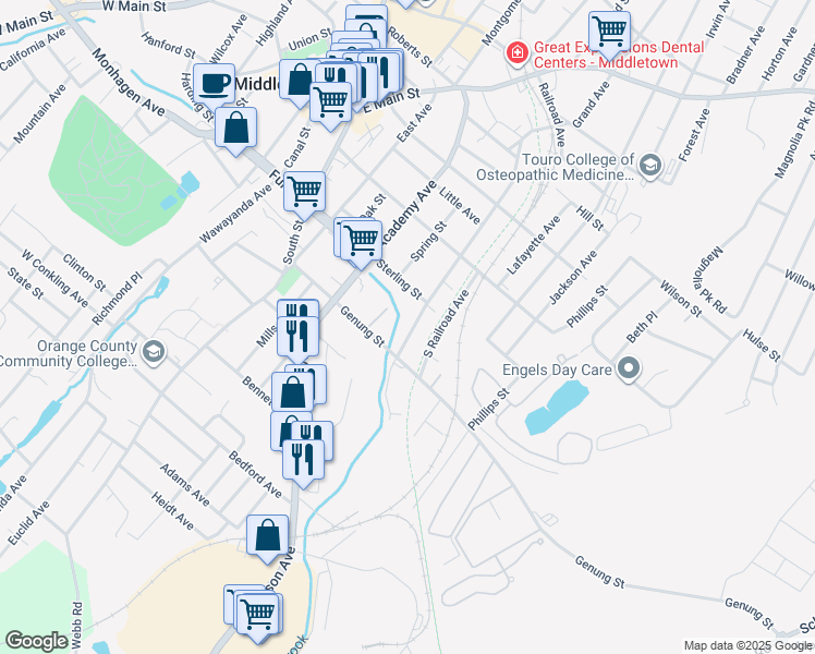 map of restaurants, bars, coffee shops, grocery stores, and more near 110 Sprague Avenue in Middletown