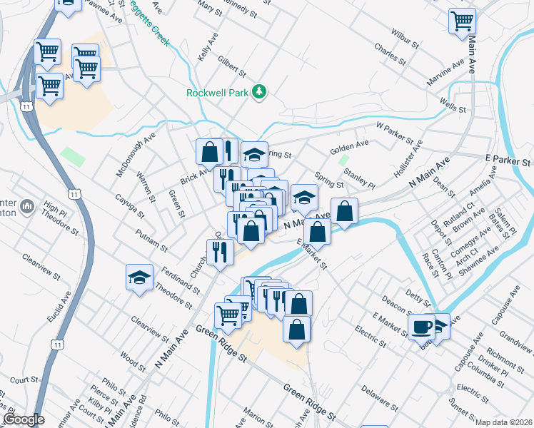 map of restaurants, bars, coffee shops, grocery stores, and more near 134 School St in Scranton