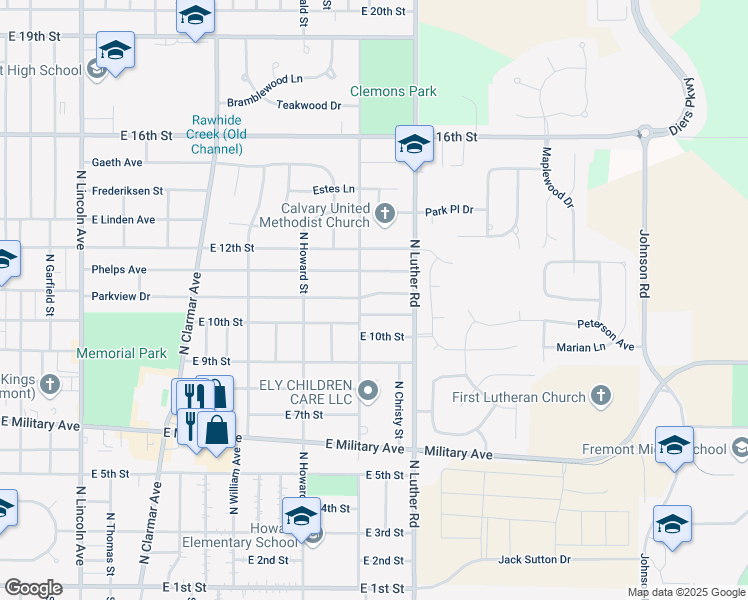 map of restaurants, bars, coffee shops, grocery stores, and more near 2437 Parkview Drive in Fremont