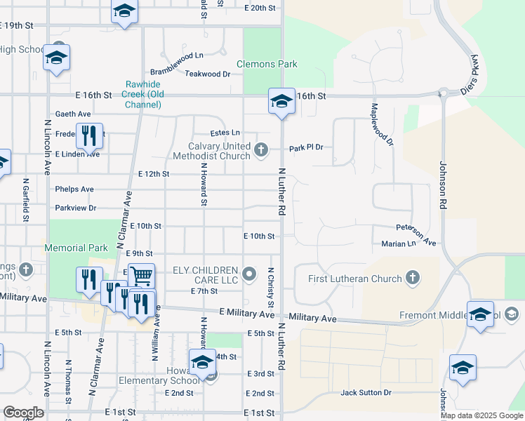 map of restaurants, bars, coffee shops, grocery stores, and more near 2437 Parkview Drive in Fremont