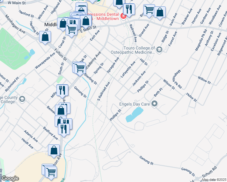 map of restaurants, bars, coffee shops, grocery stores, and more near 88 Washington Street in Middletown