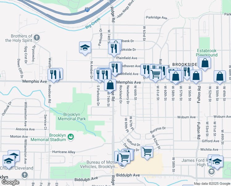 map of restaurants, bars, coffee shops, grocery stores, and more near 4325 Ridge Road in Brooklyn