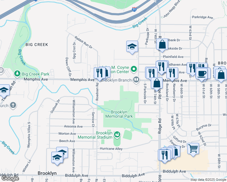map of restaurants, bars, coffee shops, grocery stores, and more near 8271 Memphis Avenue in Brooklyn