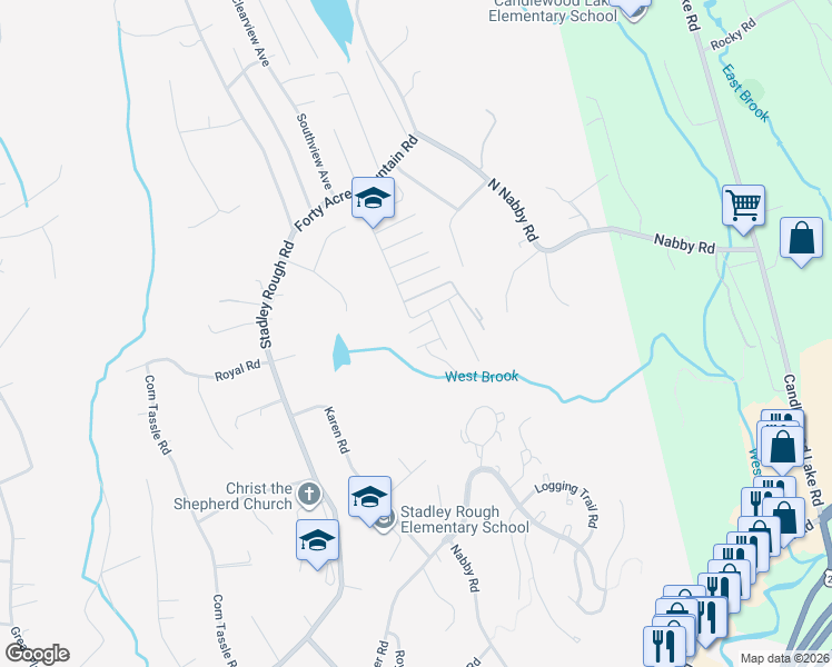 map of restaurants, bars, coffee shops, grocery stores, and more near 168 Laurelwood Lane in Danbury
