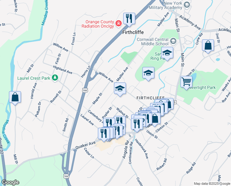 map of restaurants, bars, coffee shops, grocery stores, and more near 8 Rose Hill Park in Cornwall
