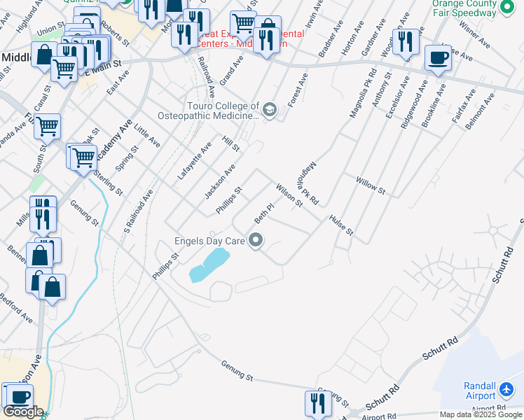 map of restaurants, bars, coffee shops, grocery stores, and more near 11 Beth Place in Middletown