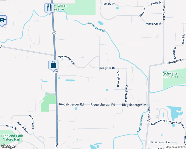 map of restaurants, bars, coffee shops, grocery stores, and more near 35902 Hanamar Drive in Avon