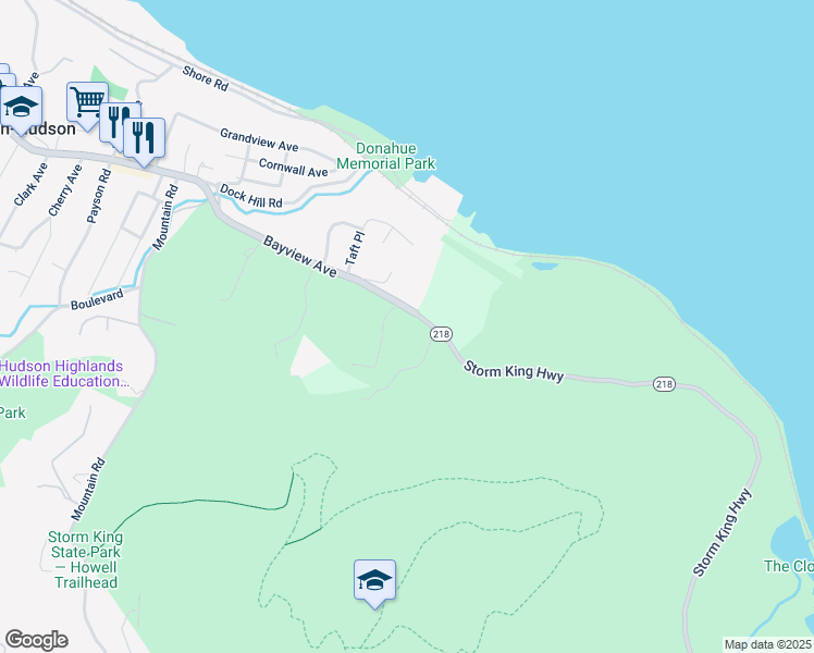 map of restaurants, bars, coffee shops, grocery stores, and more near 148 Bayview Avenue in Cornwall-on-Hudson