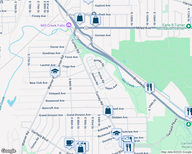 map of restaurants, bars, coffee shops, grocery stores, and more near 4419 Sexton Road in Cleveland