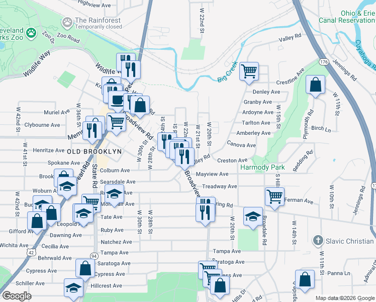 map of restaurants, bars, coffee shops, grocery stores, and more near 4283 W 22nd St in Cleveland