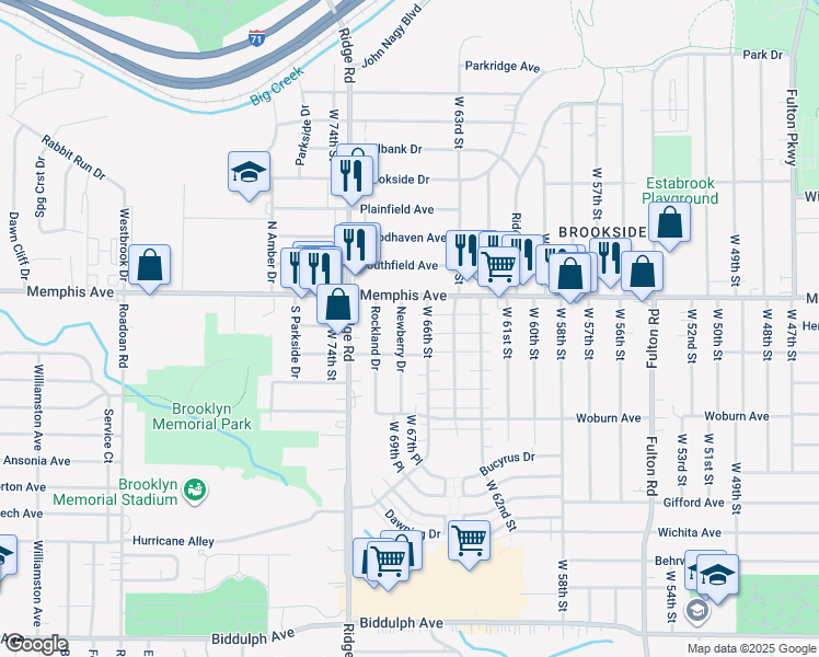 map of restaurants, bars, coffee shops, grocery stores, and more near 4320 Newberry Drive in Brooklyn
