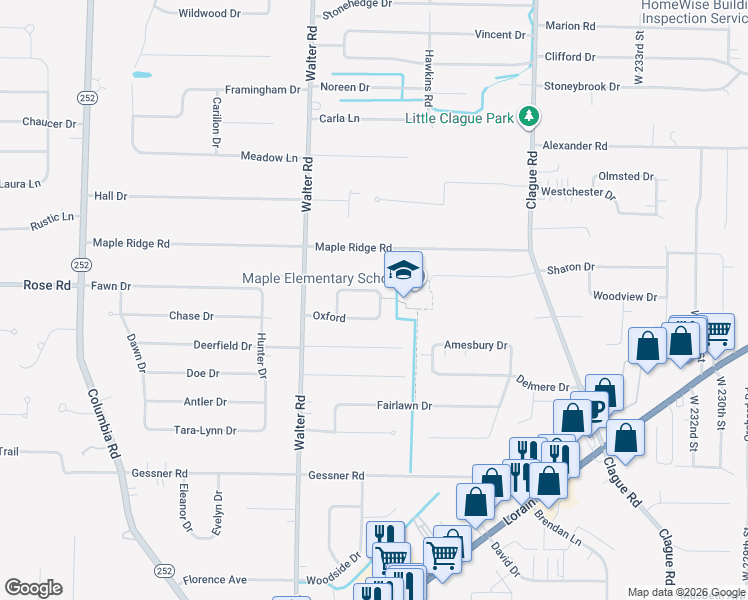 map of restaurants, bars, coffee shops, grocery stores, and more near 24317 North Oxford Oval in North Olmsted